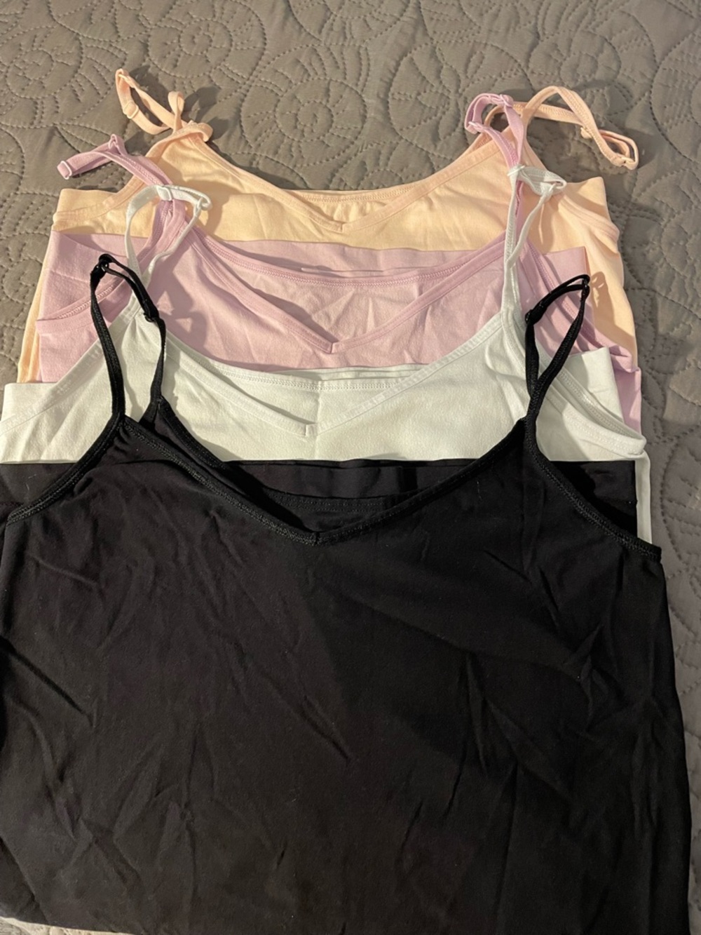Pack of 4 Slim Spaghetti Strap Tank Tops - Black, White, Light Pink, Peach